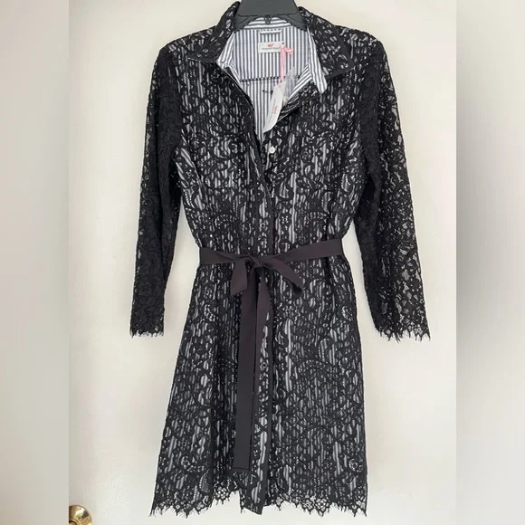 Vineyard Vines | Dresses | Nwt Vineyard Vines Solstice Lace Jet Black Shirt Shift  Dress 4 | Poshmark